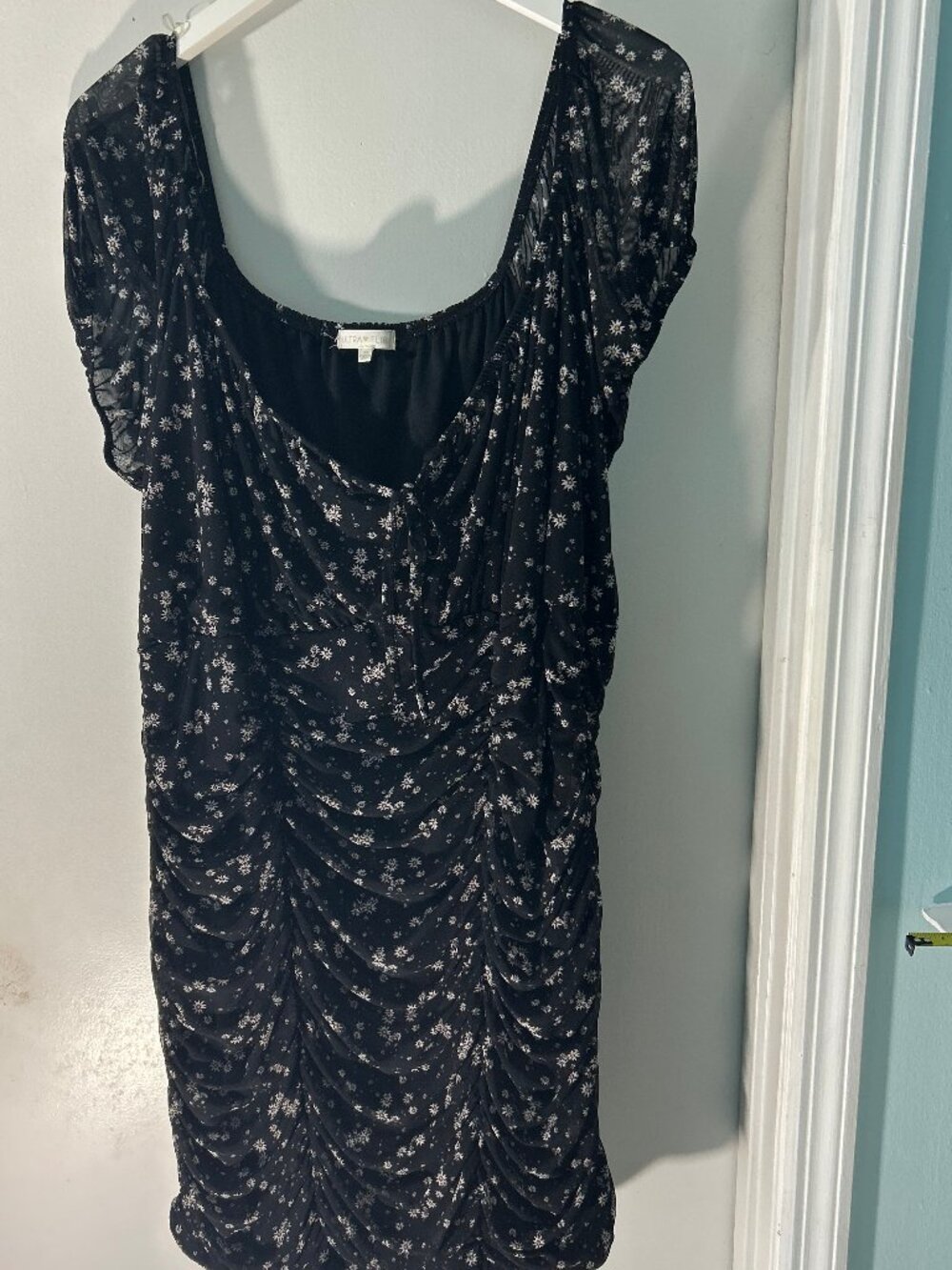 Ultra Flirt Black Floral Ruched Mesh Dress - Size 3X